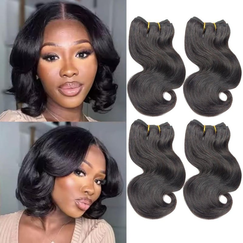 Selina 4Bundles Brazilian Body Wave Virgin Hair Extension Human Hair Bundles 8"Short Virgin Brazilian Hair Weaves 50G/Pcs Human Hair Extensions Natural color (8''x4 BODY, Natural) - Image 1